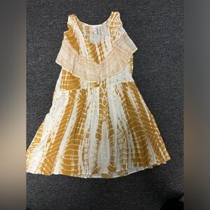 Elan Goldie mustard Tie-Dye Ruffle Dress